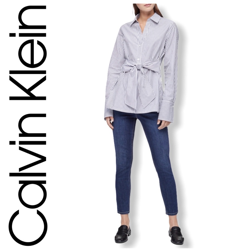 CALVIN KLEIN Button Down Tie Front Shirt Large